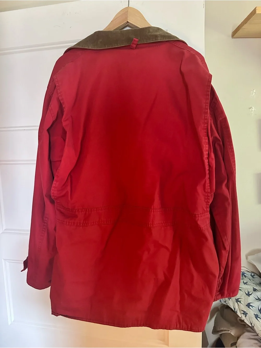 J. Crew Vintage Mens Red Barn Jacket with Brown Corduroy Collar - Size Medium